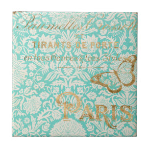 Azulejo De Cerâmica Vintage Paris Dourado Design Com Borboleta