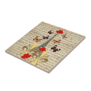 Azulejo De Cerâmica Vintage Paris e borboletas