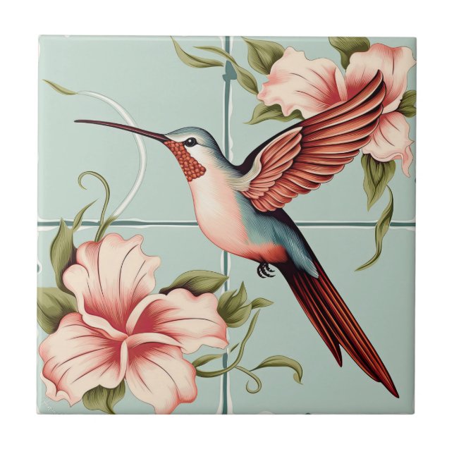 Azulejo De Cerâmica Vintage Pastel Hummingbird (Frente)