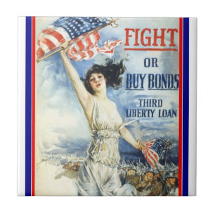 Azulejo De Cerâmica Vintage Patriotic Woman w American Flag Poster Art