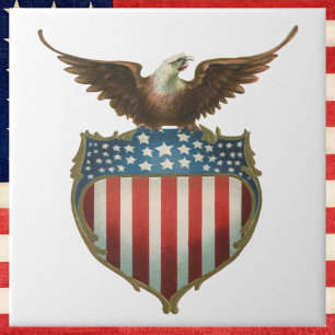 Azulejo De Cerâmica Vintage patriótico, águia americana com bandeira