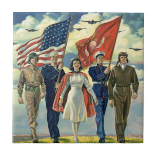 Azulejo De Cerâmica Vintage Patriótico, Orgulho de Heros Militares