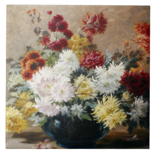 Azulejo De Cerâmica Vintage Paul Biva Astern em vase Floral