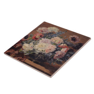 Azulejo De Cerâmica Vintage Paul Biva Basket of Peonies