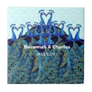 Azulejo De Cerâmica Vintage Peacocks beijando presentes de casamento