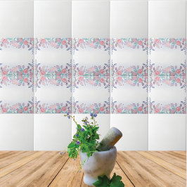 Azulejo De Cerâmica Vintage Pink Floral em Cerâmica Branca