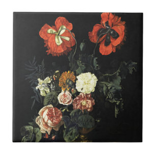 Azulejo De Cerâmica Vintage pintando "A Vida Estática com Flores"