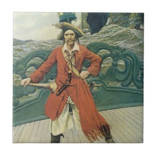 Azulejo De Cerâmica Vintage Pirates, Capitão Keitt por Howard Pyle
