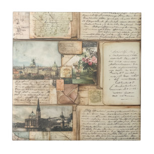 Azulejo De Cerâmica Vintage Postcard Collage com Cartas Europeias