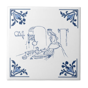 Azulejo De Cerâmica Vintage Princess Baking Kitchen Delft Blue & White