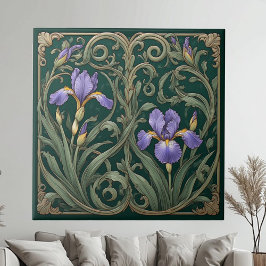 Azulejo De Cerâmica Vintage Purple Iris Decorative Art Green Botanical