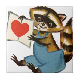 Azulejo De Cerâmica Vintage Raccoon Love