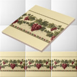 Azulejo De Cerâmica Vintage Red Graphics on Grapevine Frieze Standard<br><div class="desc">Esta é uma impressão digitalmente aprimorada de uma antiga 1900 uva vermelha em um padrão de batata frita na borda da videira. Você pode personalizar a cor de fundo.</div>