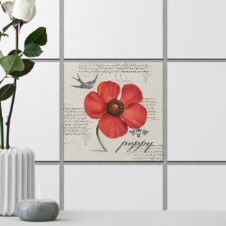 Azulejo De Cerâmica 🌸 Vintage Red Poppy Inspirado na Vitória