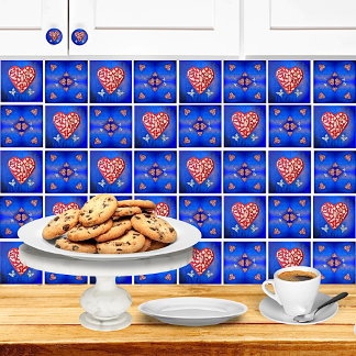 Azulejo De Cerâmica Vintage Red & Silver Milagro Heart Com Borboleta