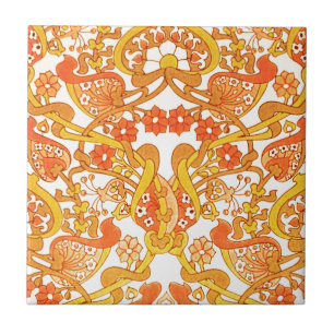 Azulejo De Cerâmica Vintage Retro 1960s Tangerina