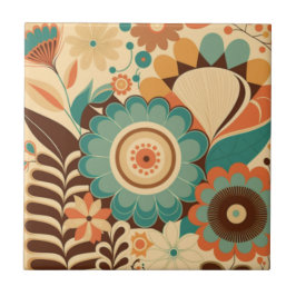 Azulejo De Cerâmica Vintage retro design floral castanho-verde