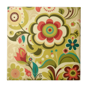 Azulejo De Cerâmica Vintage retro design verde-claro-floral