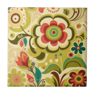 Azulejo De Cerâmica Vintage retro design verde-claro-floral