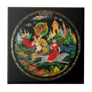 Azulejo De Cerâmica Vintage Retro Russo Fairy Tale Fantasy Colorido