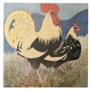 Azulejo De Cerâmica Vintage Rooster E Hen