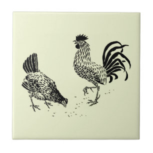 Azulejo De Cerâmica Vintage Rooster e Hen Chickens por Walter Crane