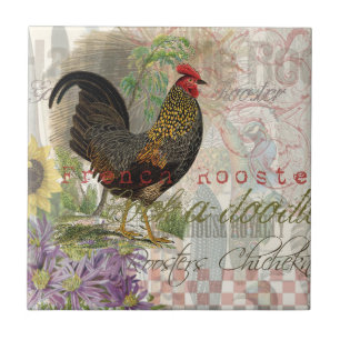 Azulejo De Cerâmica Vintage Rooster French Collage Pet Fazenda
