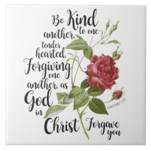 Azulejo De Cerâmica Vintage Rosa flor ilustrada com bíblia verso