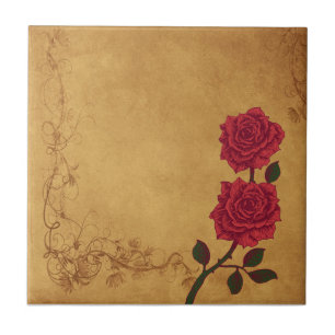 Azulejo De Cerâmica Vintage Rosa vermelha Wedding