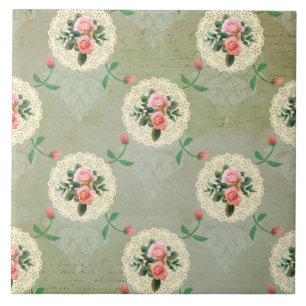 Azulejo De Cerâmica Vintage Rosas limpa Enfumaçado verde desvanecido