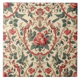 Azulejo De Cerâmica Vintage Rose & Bird Pattern Romantic Art Nouveau