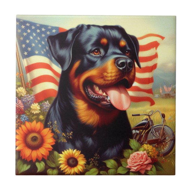 Azulejo De Cerâmica Vintage Rottweiler (Frente)