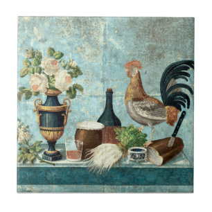 Azulejo De Cerâmica Vintage Rustic 1825 French Ainda-Life With Rooster