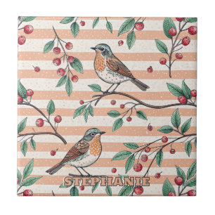Azulejo De Cerâmica Vintage Sakura Cherry Blossom & Bird Aestética 7