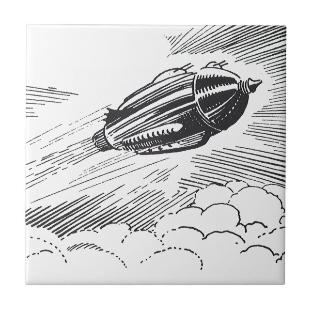 Azulejo De Cerâmica Vintage Science Ficeship Rocket in Clouds (Frente)
