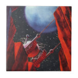 Azulejo De Cerâmica Vintage Science Fiction, Canyon Space Moon Rover<br><div class="desc">Ilustração vintage: planetas futuristas de ficção científica e imagem espacial. Uma vista de um cânion profundo olhando para cima em direção a um veículo de exploração espacial com uma lua grande e estrelas no céu noturno. Um clássico design de quadrinhos retrô de ficção científica.</div>