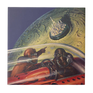 Azulejo De Cerâmica Vintage Science Fiction, Futurística City on Moon