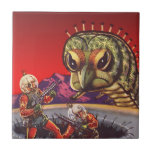 Azulejo De Cerâmica Vintage Science Fiction Giant Centipede Insect War<br><div class="desc">Ilustração vinda de aliens futuristas e robôs imagem de ficção científica. Uma cena clássica de ficção científica em quadrinhos retrô,  com astronautas com armas laser lutando e batendo num monstro enorme. Um inseto assustador de centípede com 100 patas!</div>