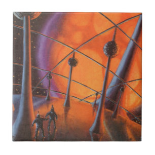 Azulejo De Cerâmica Vintage Science Fiction, Orange Sun e Aliens