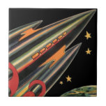 Azulejo De Cerâmica Vintage Science Fiction Roket Ship by Space Stars<br><div class="desc">Ilustração de safra futurista e imagem de ficção científica de planetas. Um clássico design de ficção científica em quadrinhos retrô,  do futuro,  com um viagem e um foguete de transporte viajando pelo espaço através das estrelas e da lua no caminho de volta à Terra.</div>