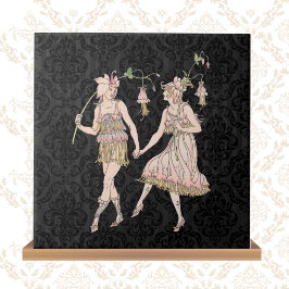 Azulejo De Cerâmica Vintage Shakespeare Garden Women on Black Damask