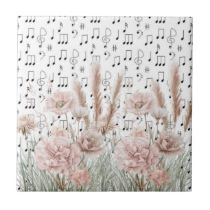 Azulejo De Cerâmica Vintage Sheet Music with Pink Peony Wilflower