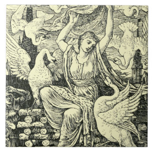 Azulejo De Cerâmica Vintage Six Swans por Walter Crane