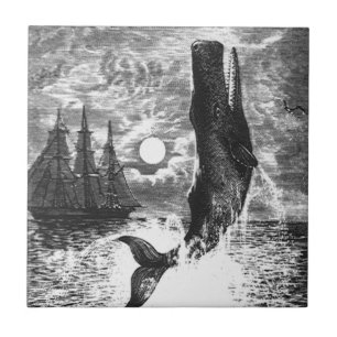 Azulejo De Cerâmica Vintage Sperm Whale Breaking, Animais Marinhos
