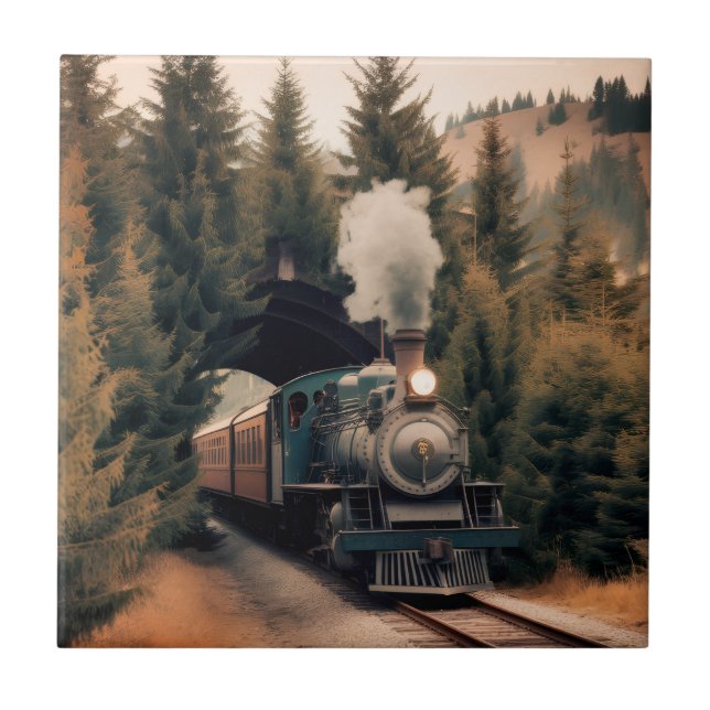 Azulejo De Cerâmica Vintage Steam Engine Train (Frente)