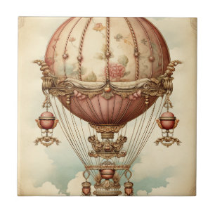 Azulejo De Cerâmica Vintage Steampunk Pink Air Balloon