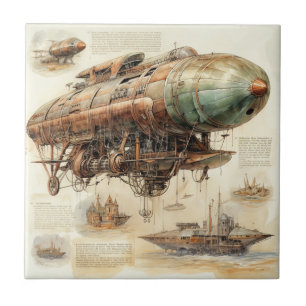 Azulejo De Cerâmica Vintage Steampunk Zeppelin (4)