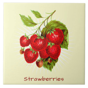 Azulejo De Cerâmica Vintage Strawberry Fruta Arte Botânica