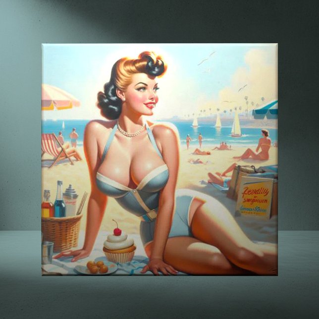 Azulejo De Cerâmica Vintage Summer Pin-Up Girl (Criador carregado)