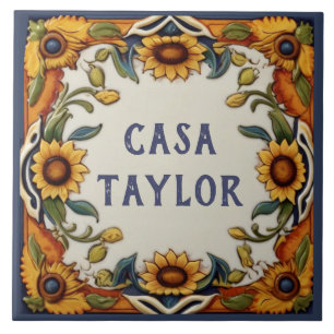 Azulejo De Cerâmica Vintage Sunflower Custom House Name Sinal de Placa